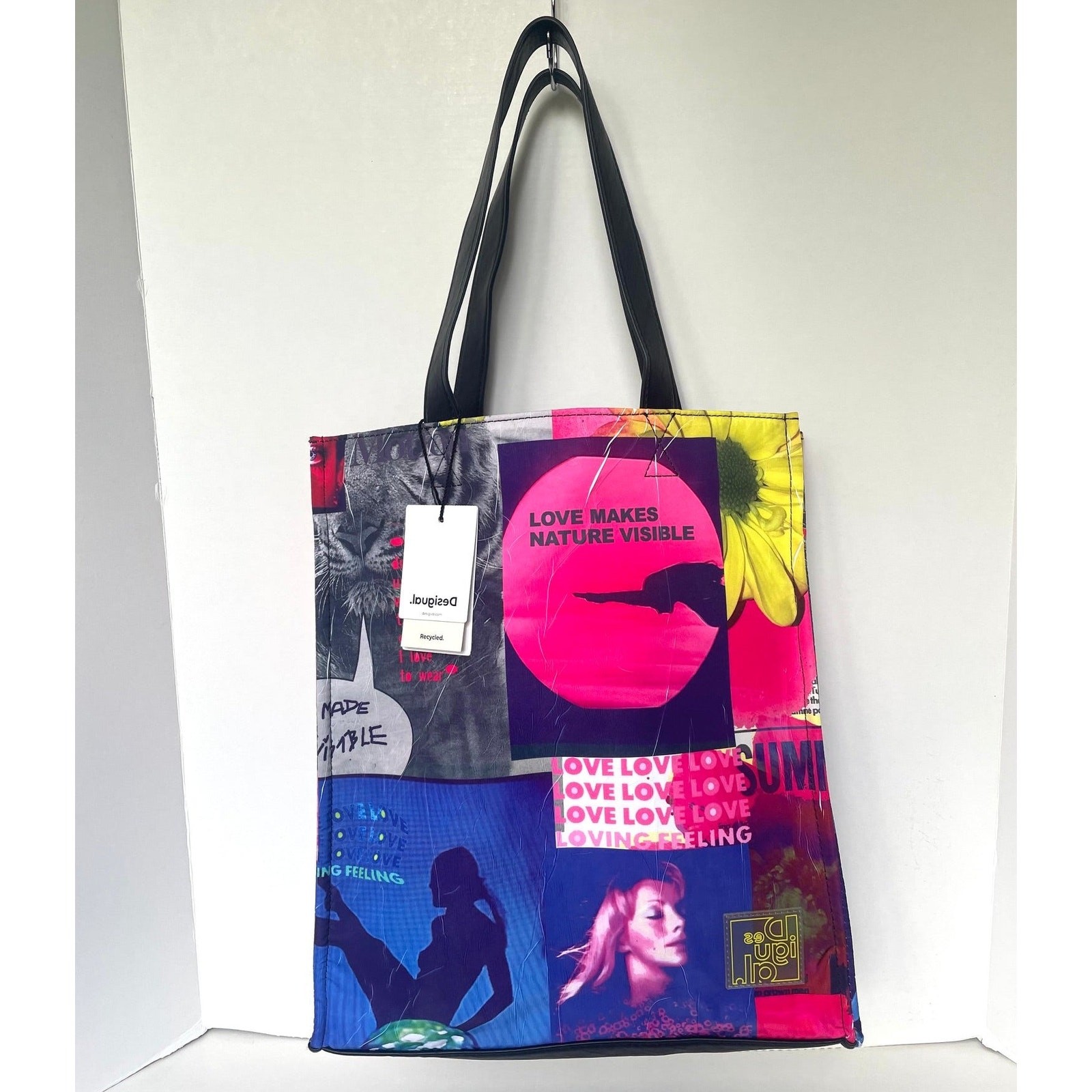 Desigual Large Collage Tote Bag Recycled Crinkle Nylon Graphic Shopper