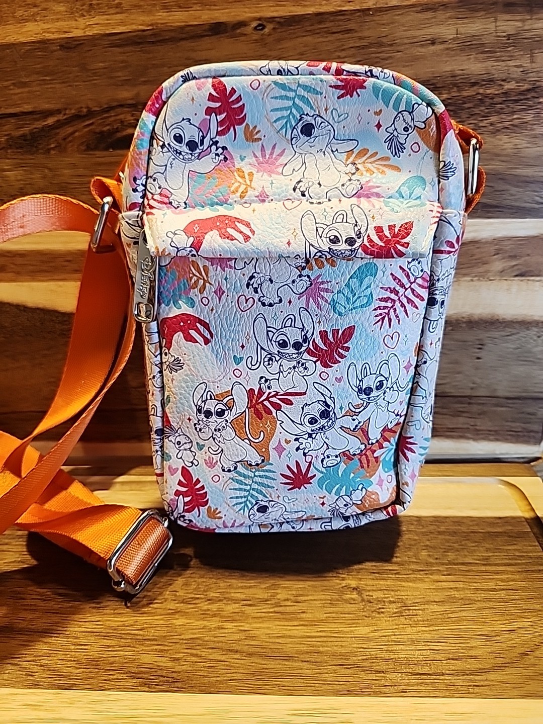Buckle-Down Disney Lilo and Stitch crossbody bag pattern on vegan leather.