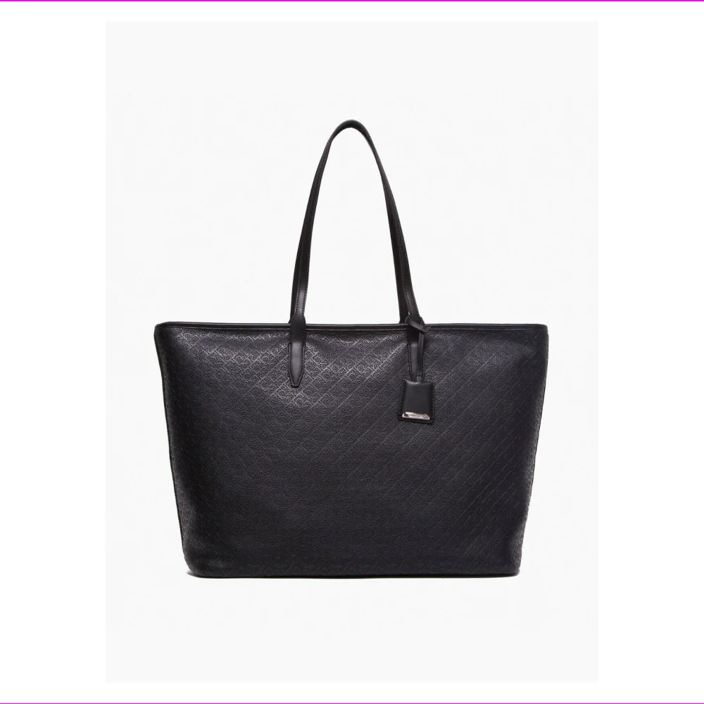 $169.50 Calvin Klein Monogram Logo Pebble Tote Bag, Black