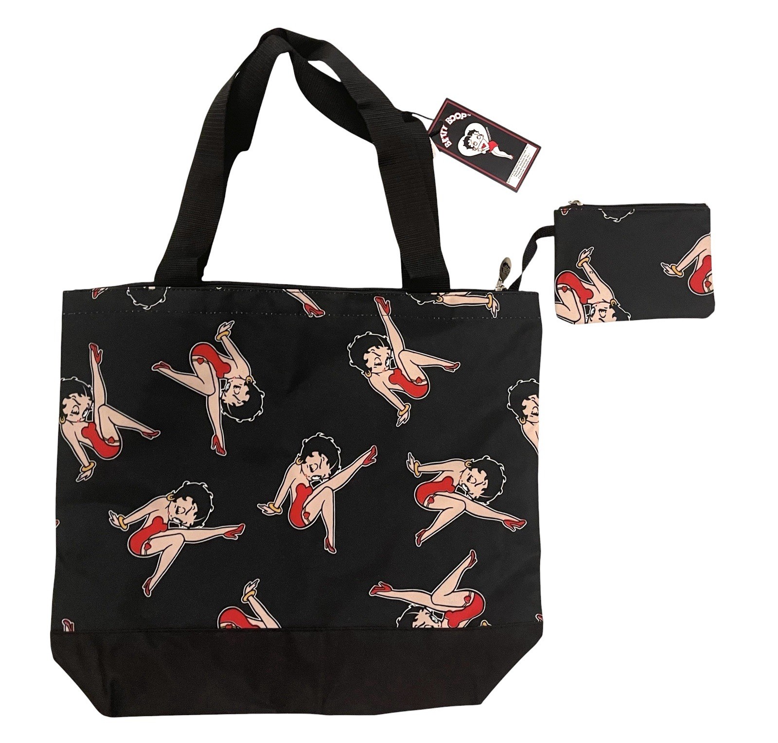 BETTY BOOP Official Large 17” All Over Print Zip Tote W/ Matching Coin Purse NWT