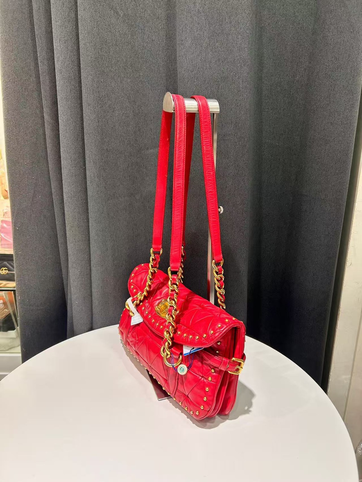 Authentic Miu Miu Red Quilted Studded Leather Shoulder Bag Italy