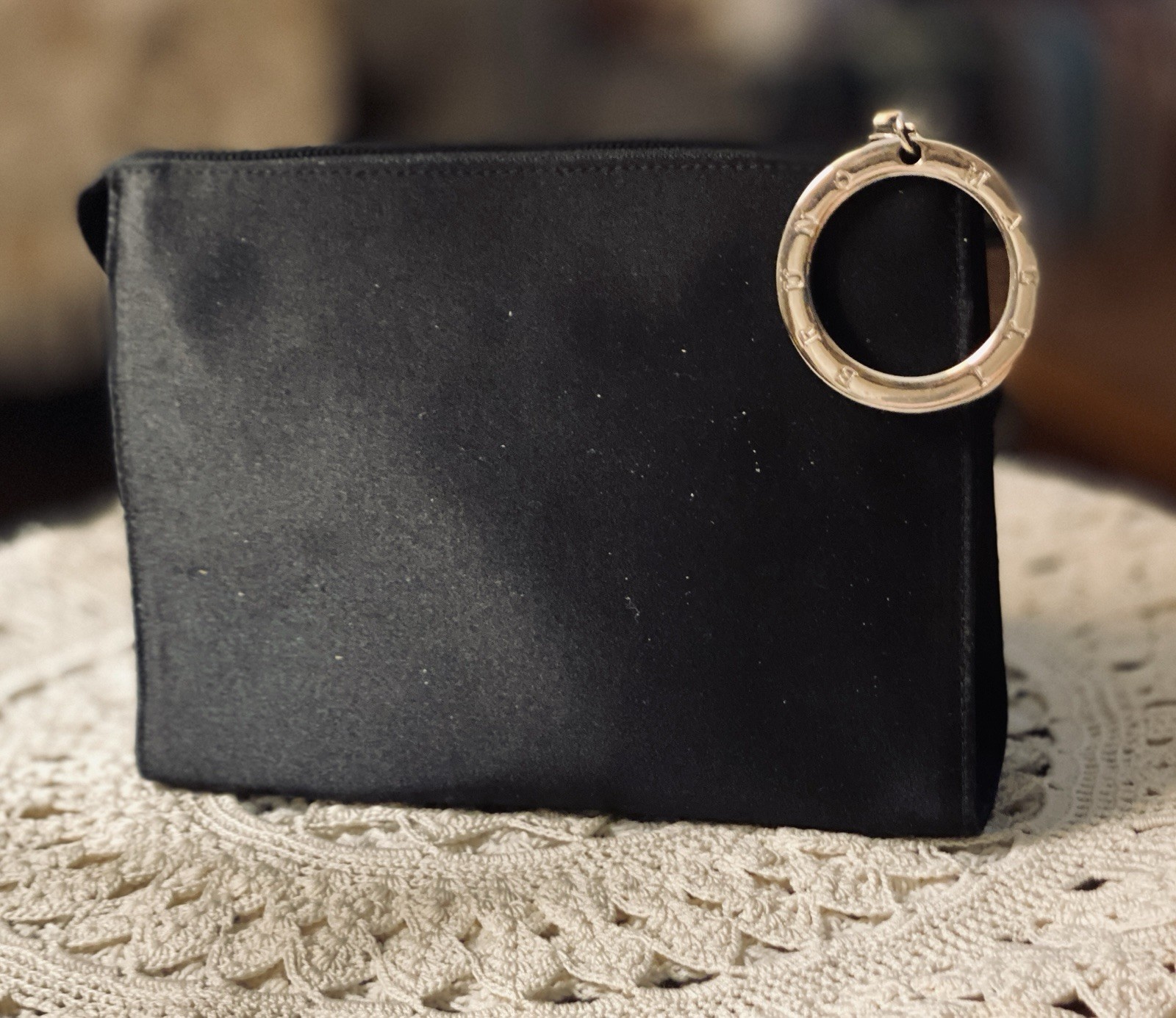 Set Of 2 Bruno Magli Satin Black Clutch Made In Italy & Travando Leather Wallet