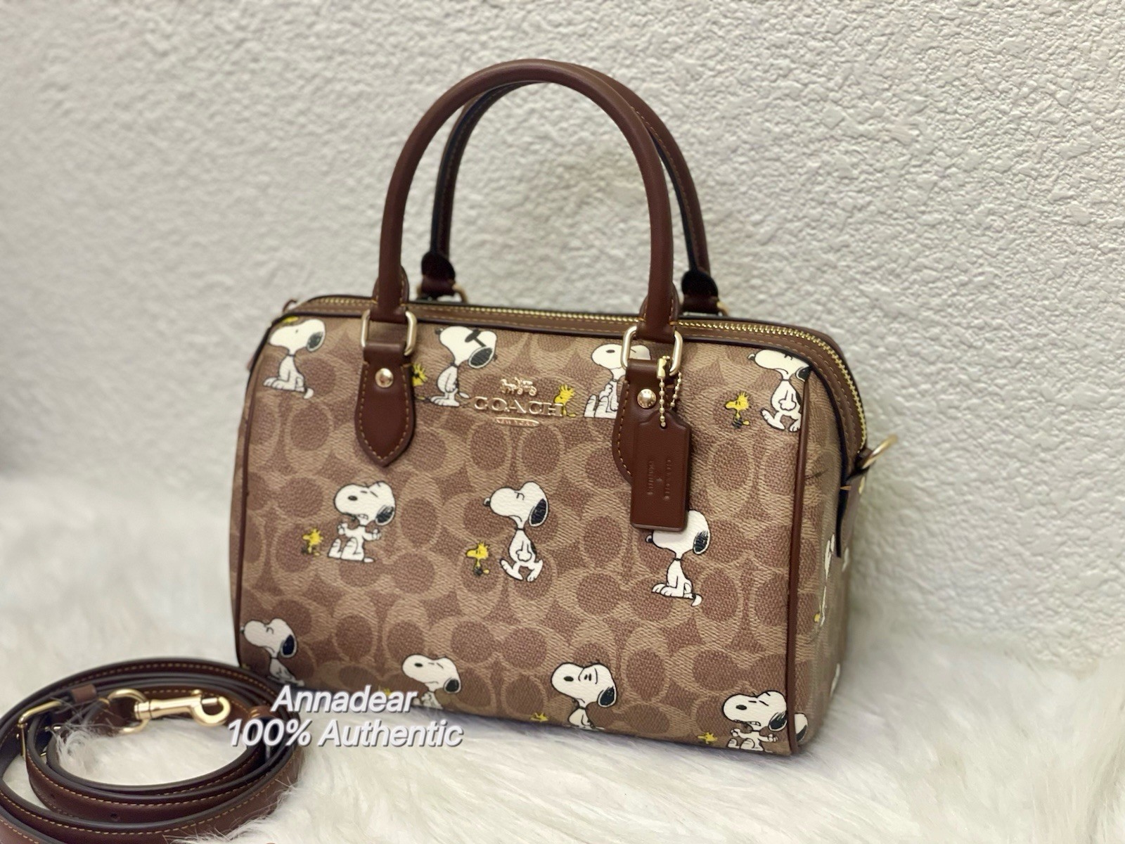 NWT Coach X Peanuts CBM33 Rowan Satchel Bag In Signature Canvas W Snoopy Print