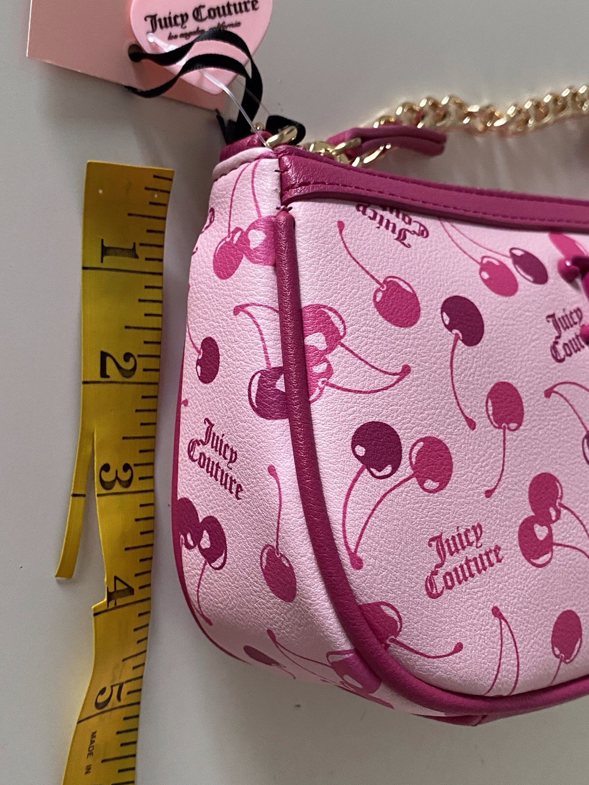 Juicy Couture Cherry On Top Mini Wristlet Bag Light Pink Raspberry Tart W/Charm
