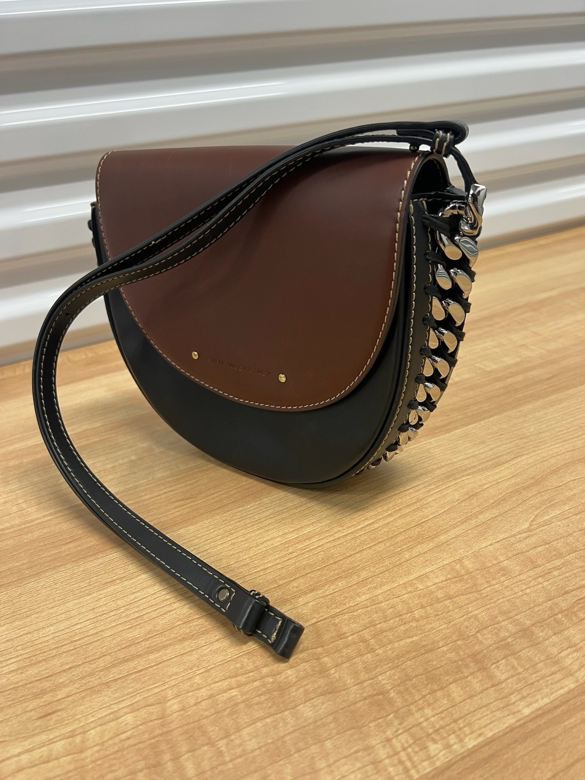 Stella McCartney Frayme Small Flap Bag Bicolor Eco Alter Mat Black Brown Gold