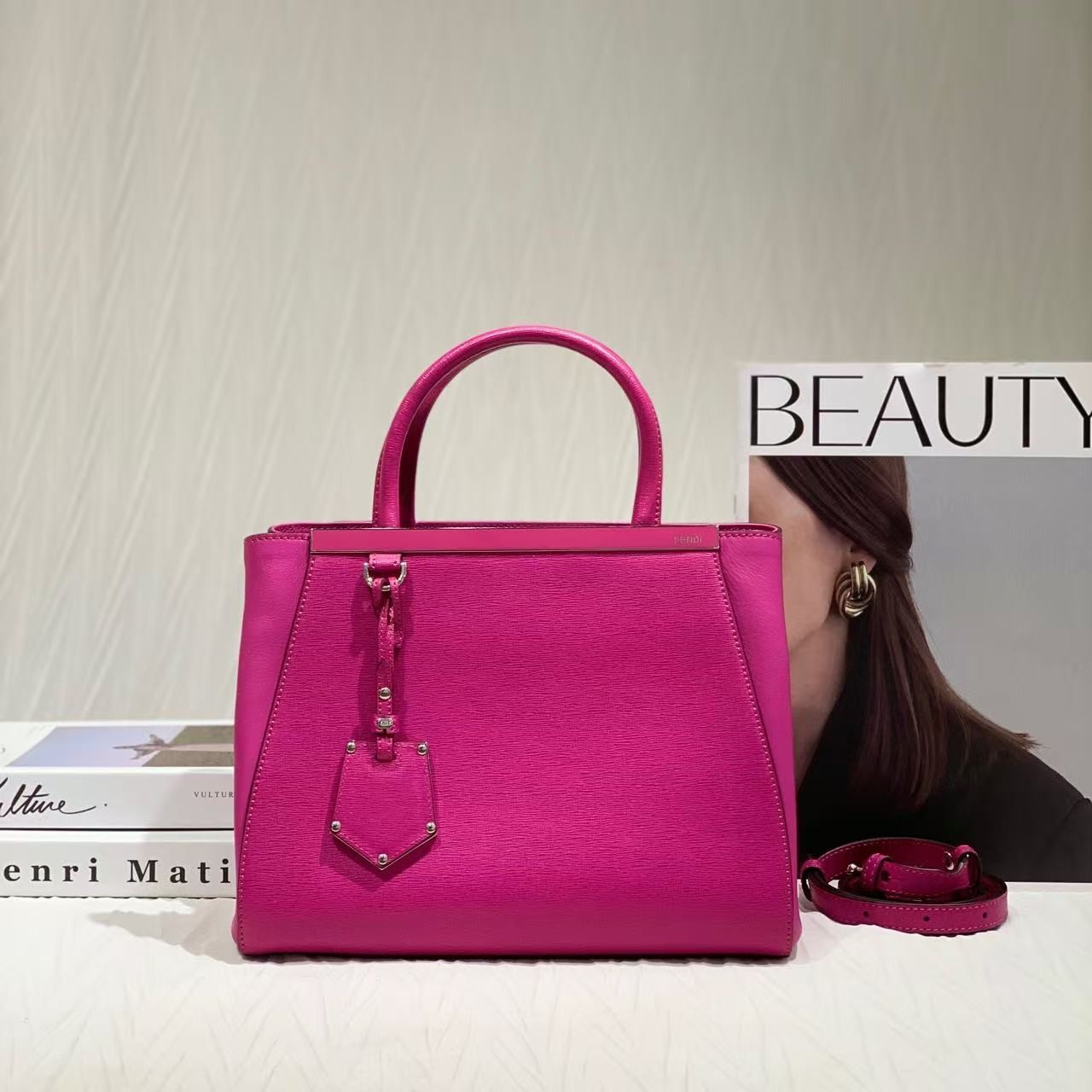 Fendi Fuchsia 2Jours Textured Leather 2Way Shoulder Tote AUTH