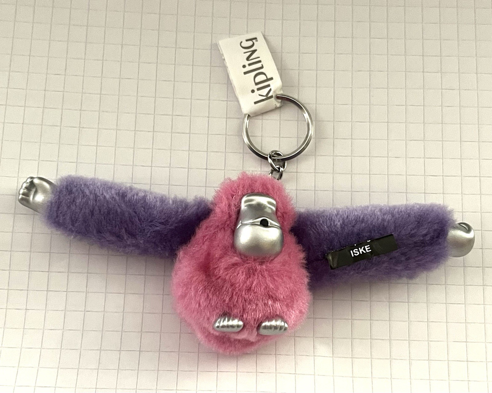 NWOT KIPLING Two Color Pink Purple ISKE 2” Monkey Key Chain Ring Bag Charm Fob
