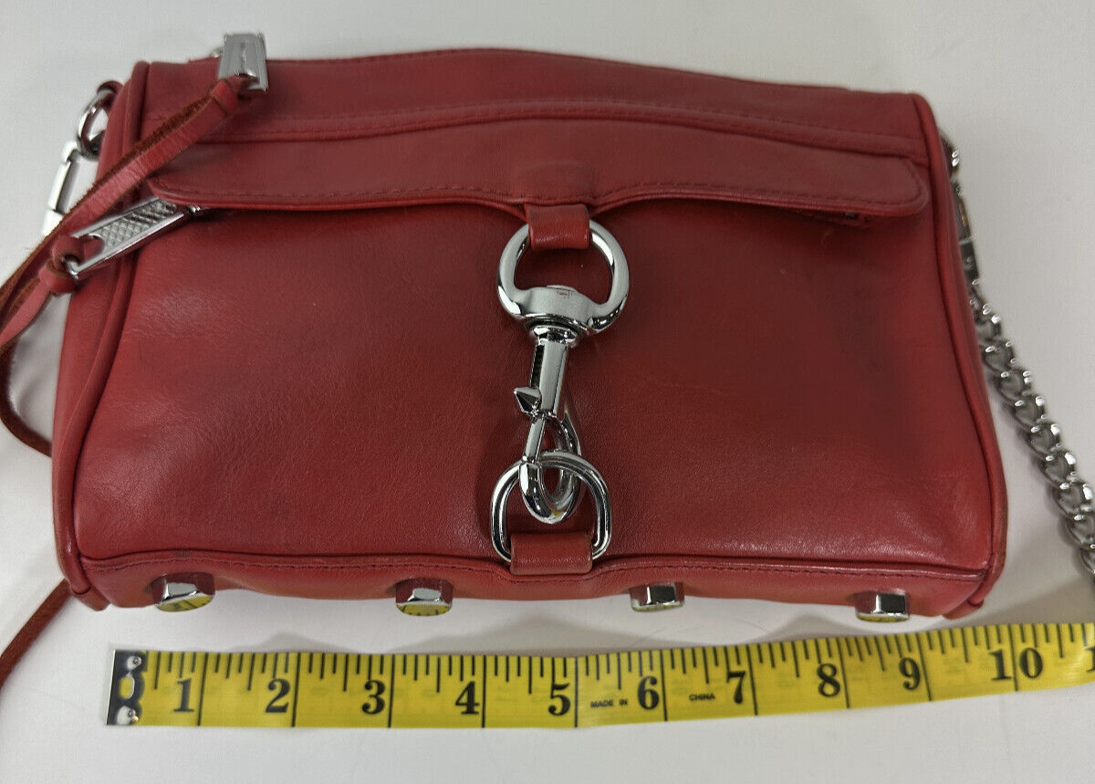 Rebecca Minkoff Mini Mac Crossbody Bag Red Leather Purse Chain Strap Studded