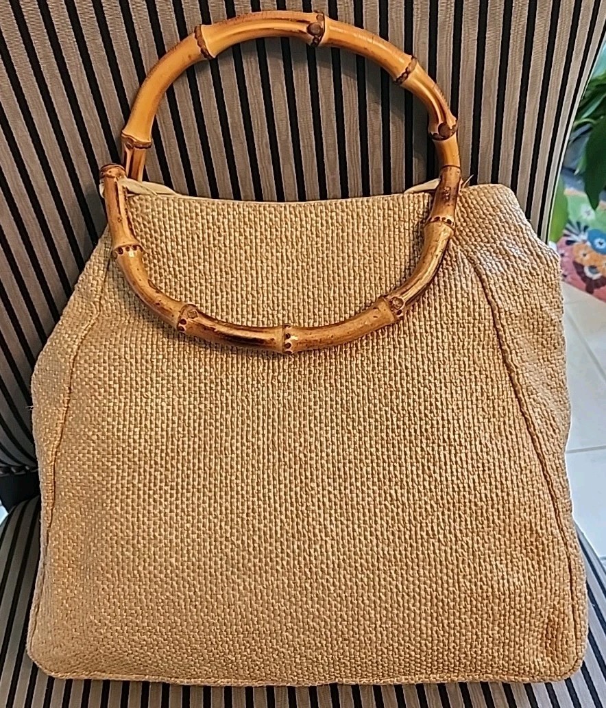 Vintage Amanda Smith Woven Summer Tan Purse w/Cane Handles