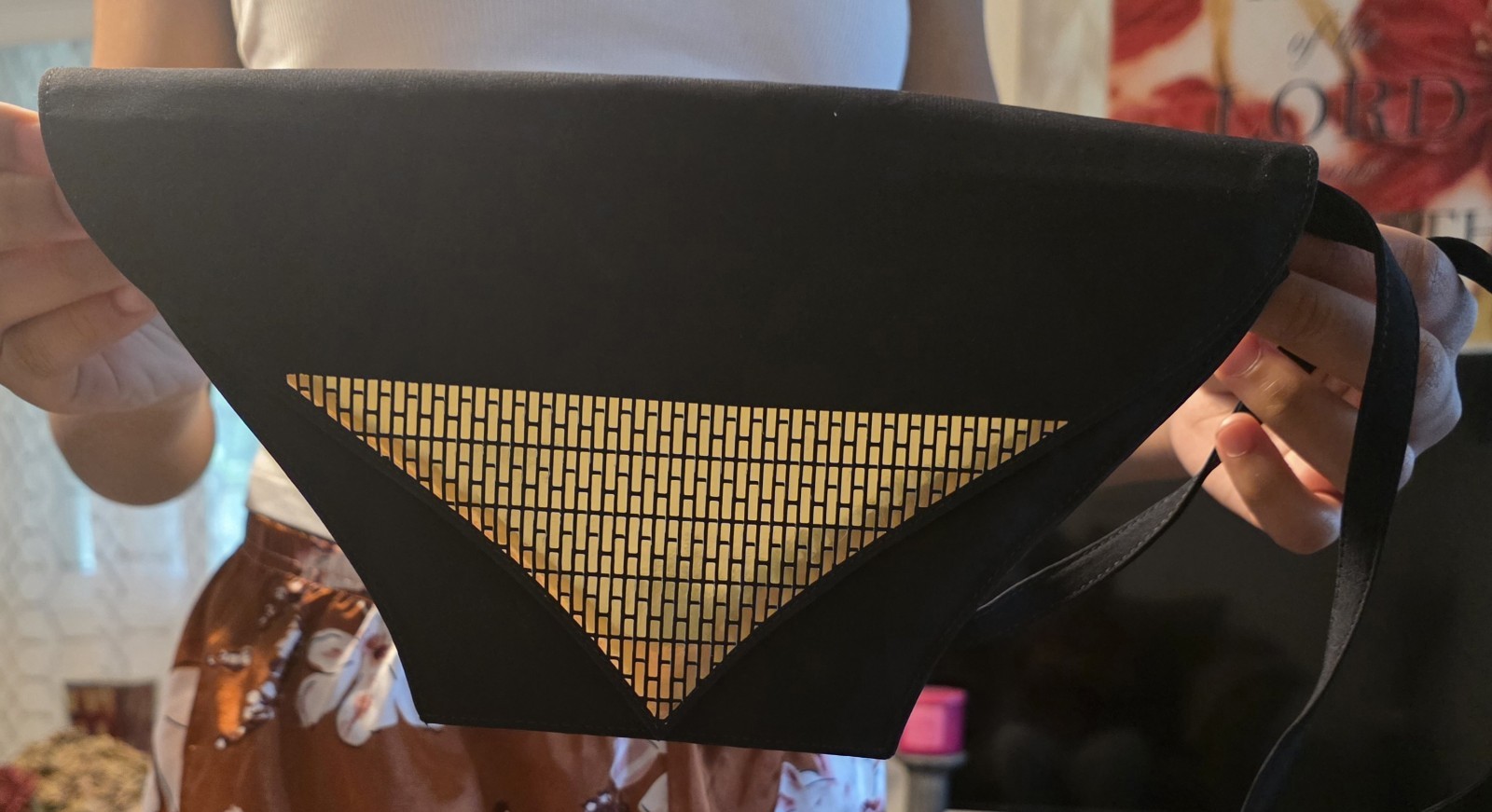 Charles Jourdan Black Triangle Clutch Crossbody Bag Gold Lining Magnetic Closure