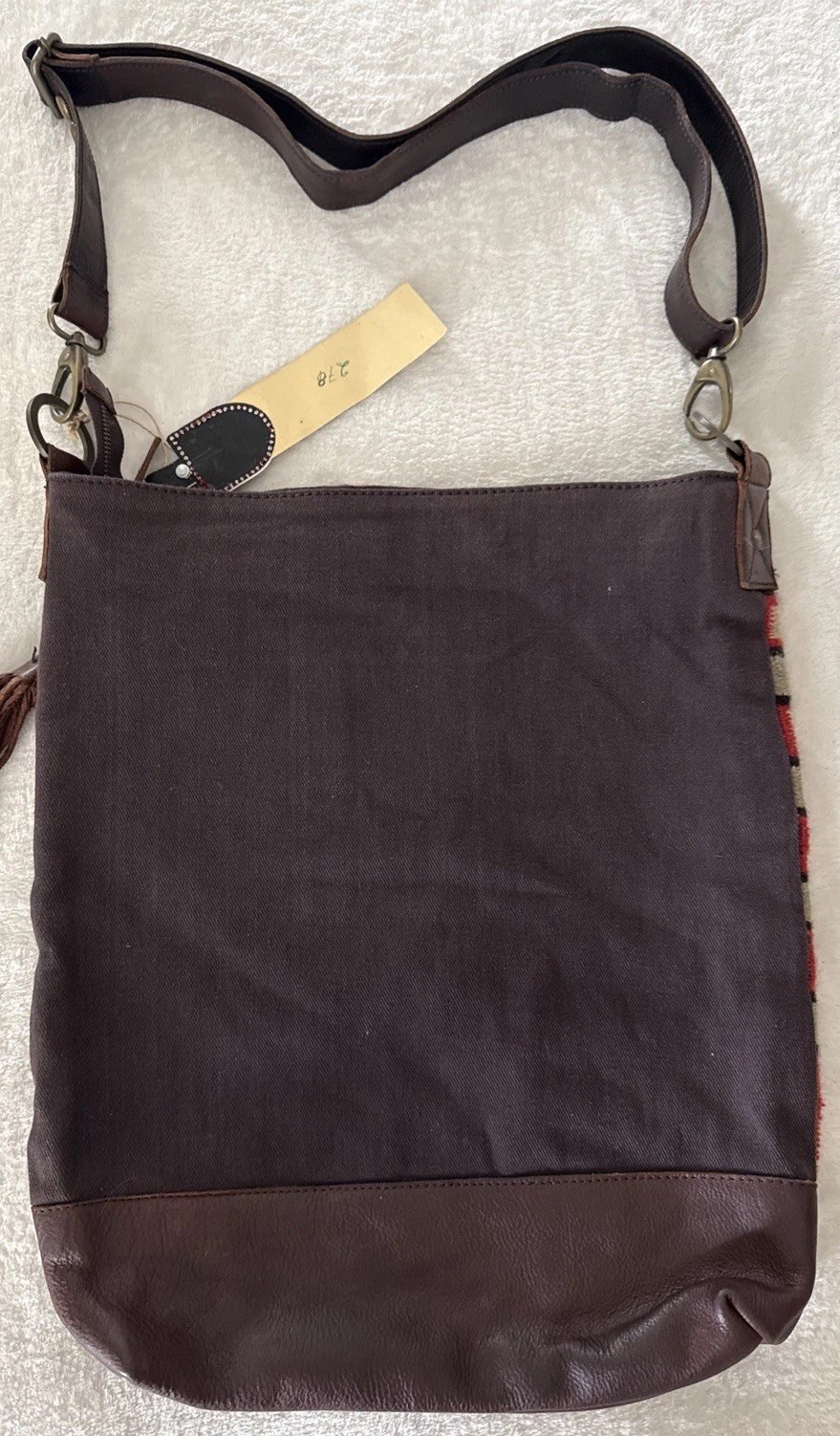 NWT Double D Ranch Western Wool Blend Aztec Brown Crossbody Purse Leather Strap