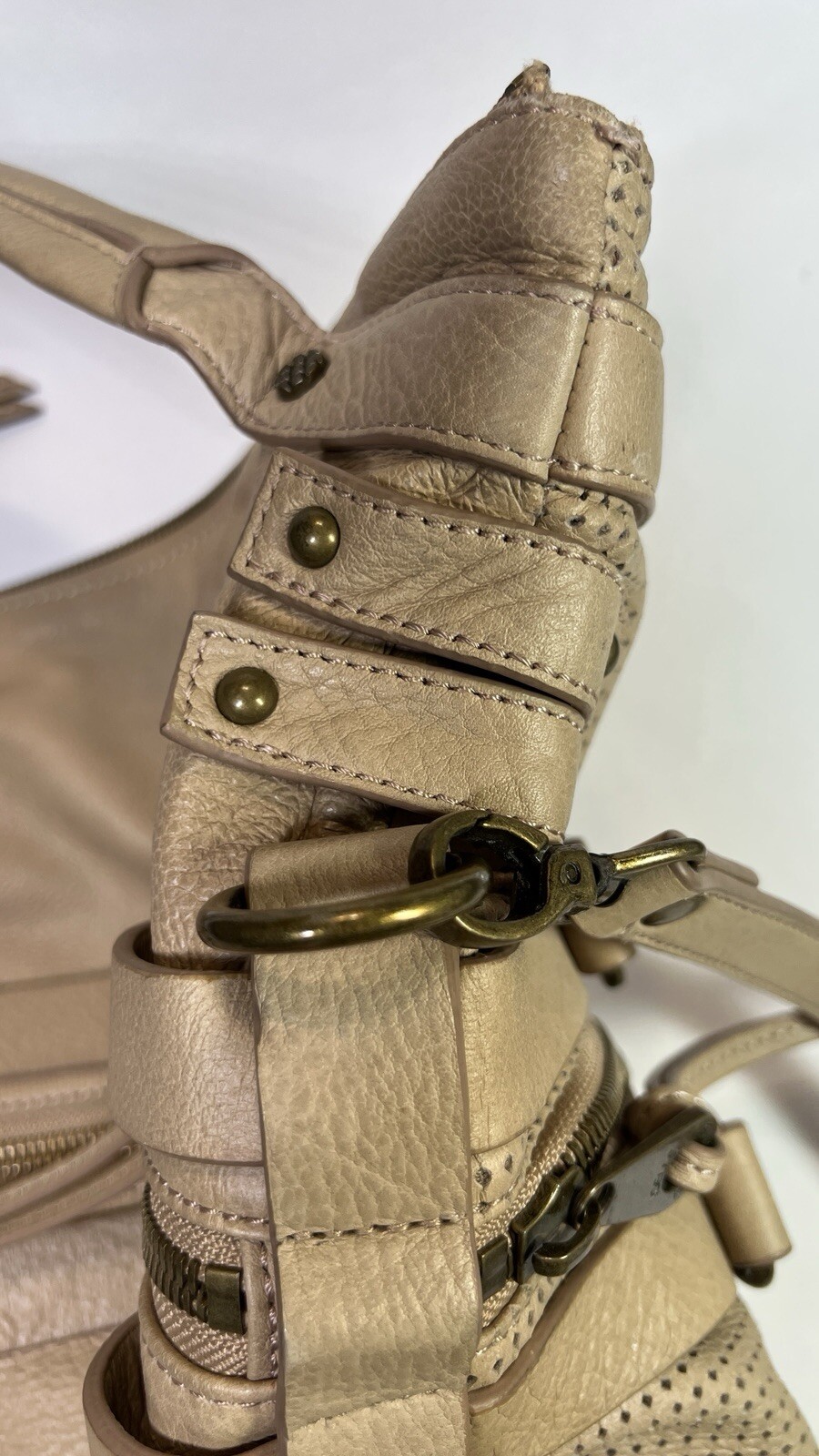Learher Bag Hobo Joelle Hawkens Shoulder Tan Sand Large Foldover Victory Satchel