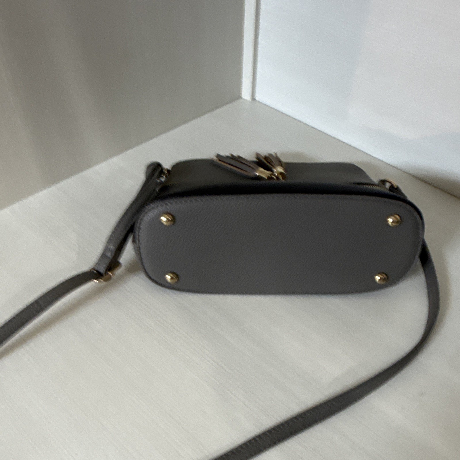 Women’s Gray Black Colorblock Crossbody Bag Zip Tassel Detachable Gold Studs