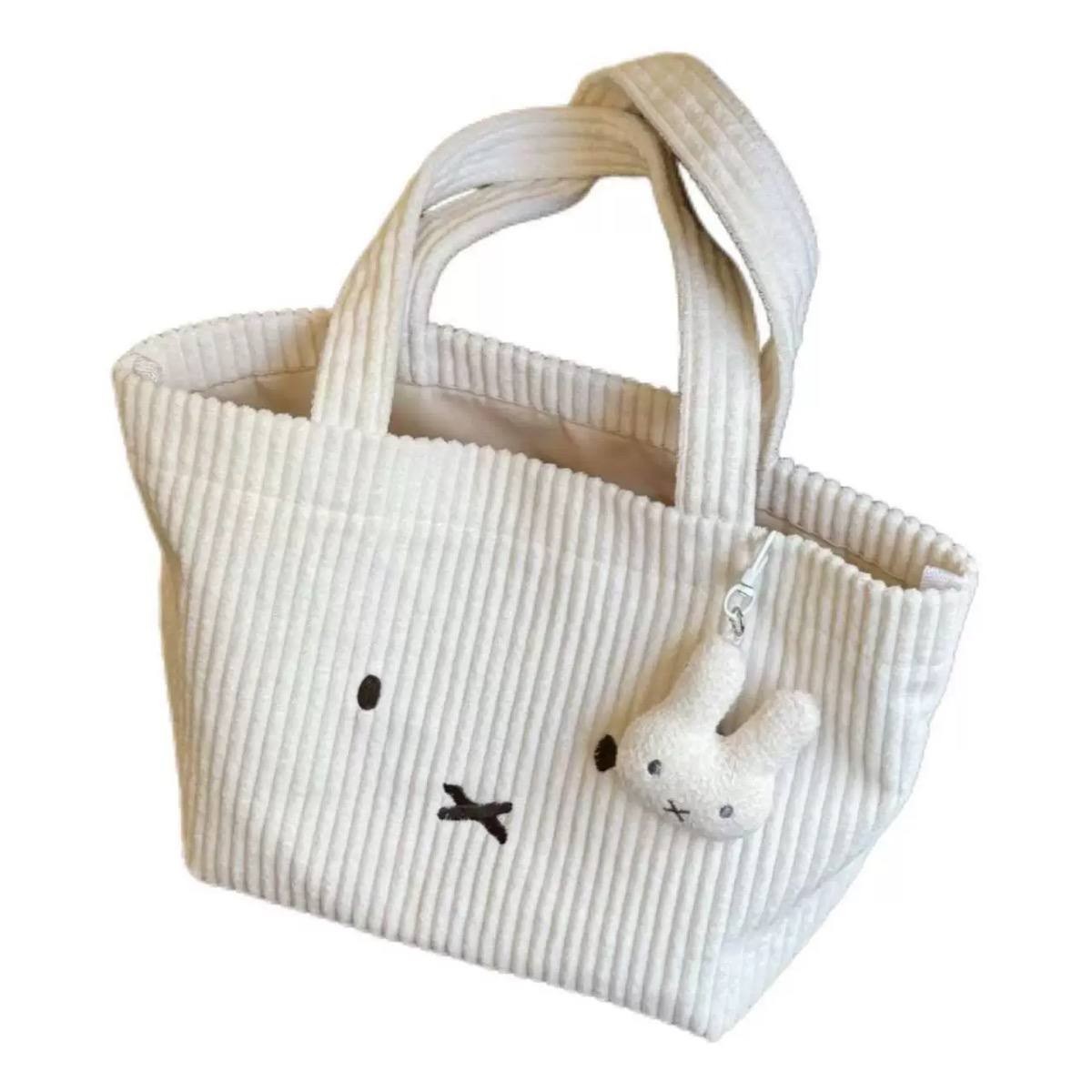 Cute Corduroy Rabbit Tote Bag Large Handbag Casual 32x20x8cm