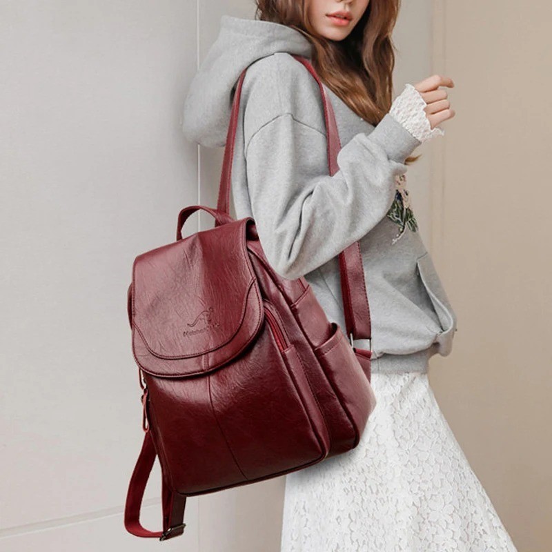 Soft Leather Backpack Women Vintage Shoulder Bag Ladies High Capacity