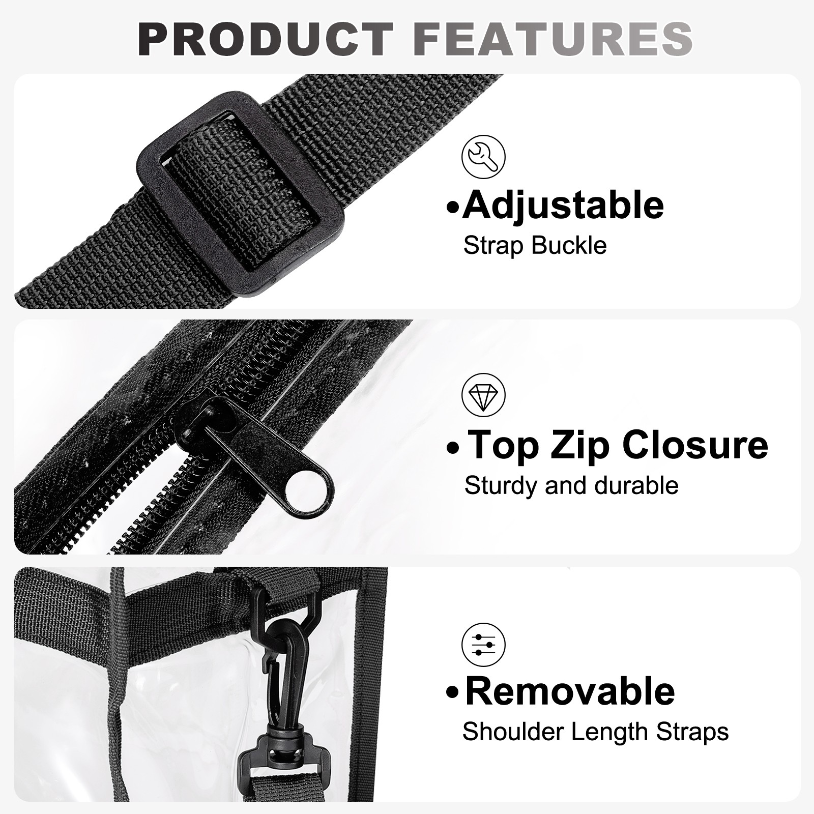 1Pcs 13″ x 6″ x 13″ PVC Waterproof Closure Crossbody Shoulder Bag (Black)