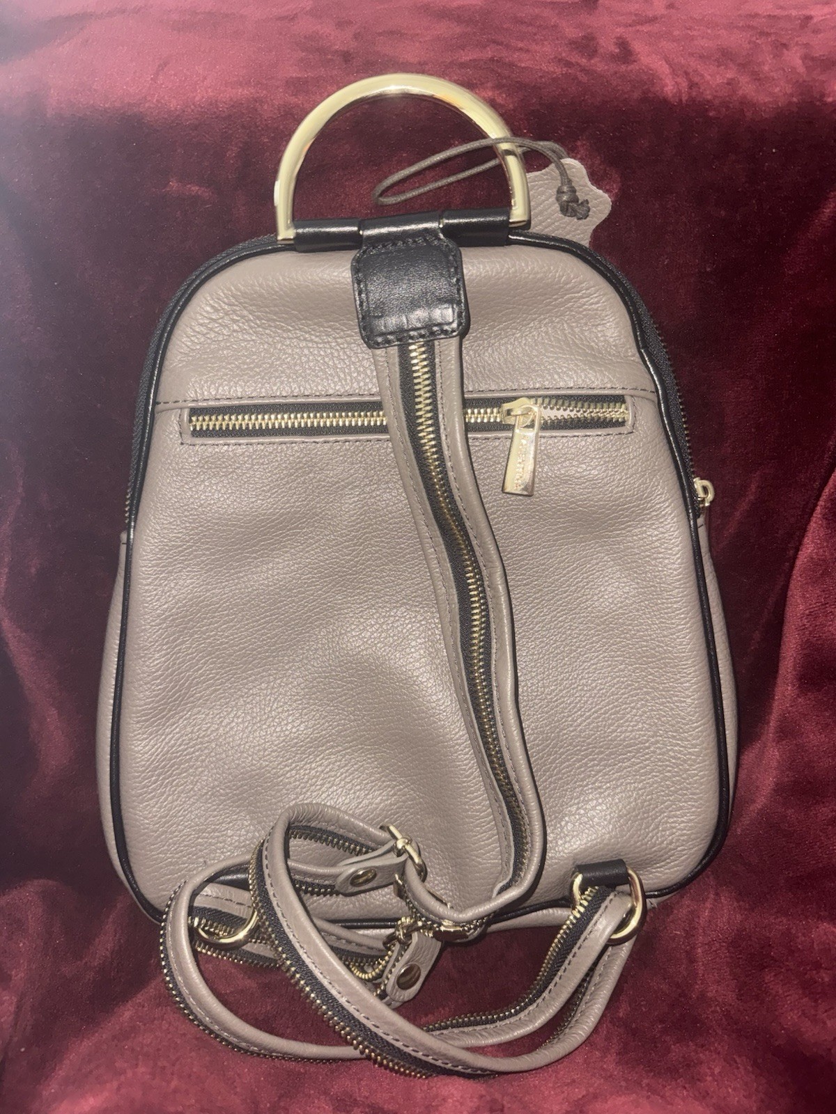 Nine West Mini Backpack Gray Pebbled Gold Hardware Zip Top Handle Bag Charm