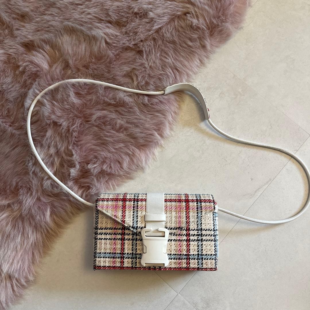 Christopher Kane Plaid Shoulder Bag, Crossbody, Pink/Red/Blue, Unused