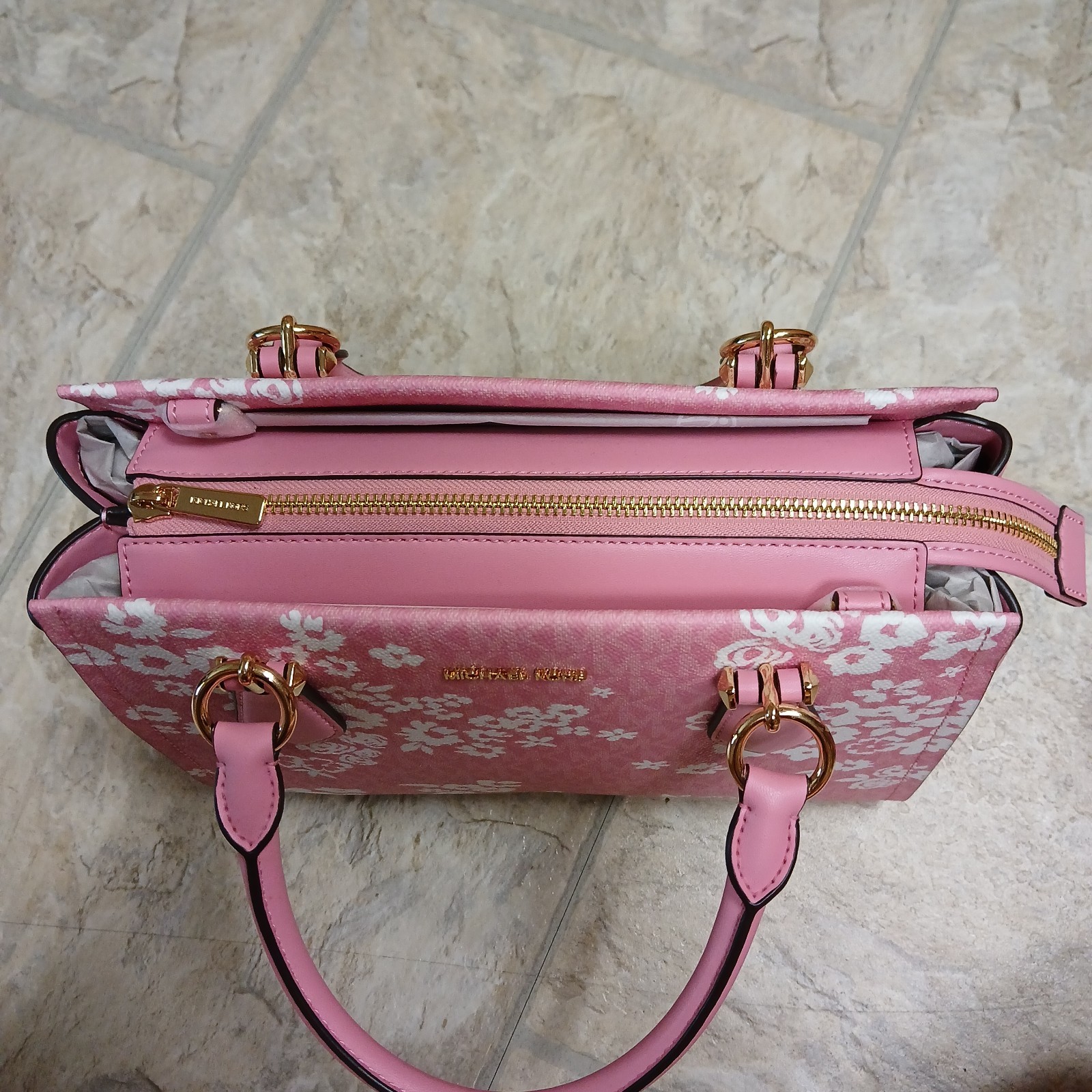 Michael Kors Marilyn Women Medium Printed Logo Crossbody Satchel Bag Carnation