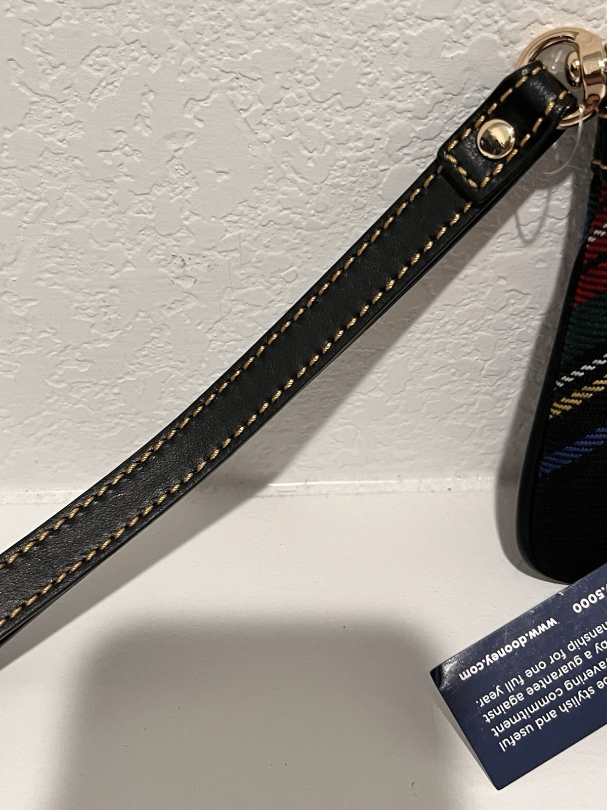 Dooney & Bourke Plaid Zip Wristlet Pouch Wrist Strap Lined Gold Hardware