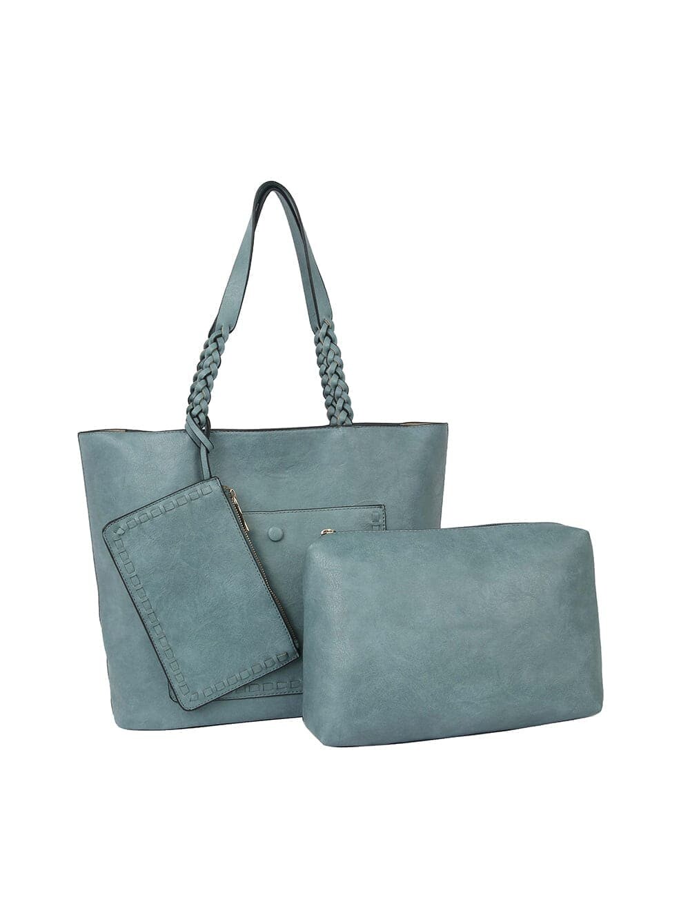 New 3 Piece Denim Color Tote Handbag Set, Clutch, Wristlet, Purse, Free Shipping