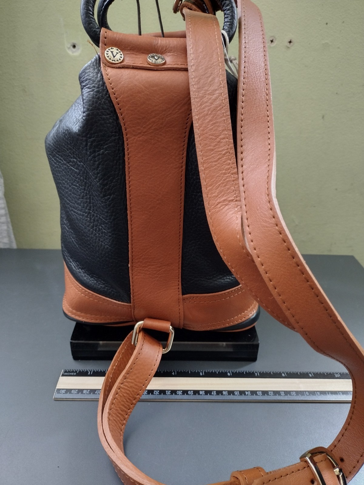Valentina Leather Convertible Backpack /Shoulder Bag, Black Tan Bag, HANDMADE