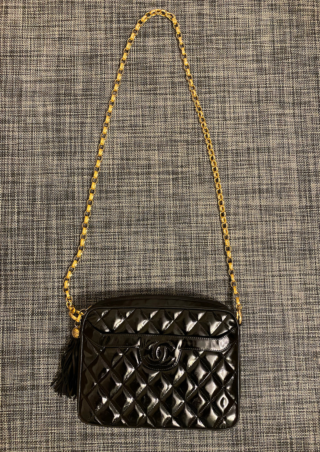 Chanel Black Quilted Lambskin Large Tassel Camera Bag Gold Hardware, 1991-1994