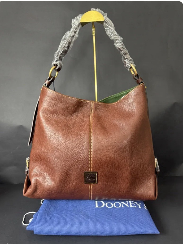 Dooney & Bourke Medium Chestnut Pebbled Shoulder Bag Twisted Strap Dust Bag
