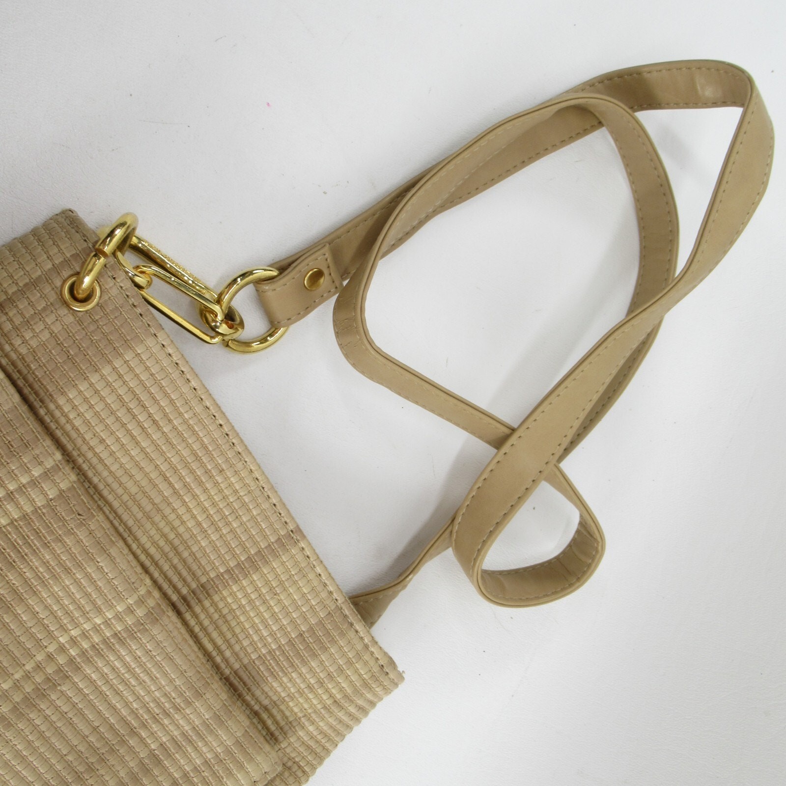 Vtg LJS Collection Handbag Women Tan Striped Cotton Weave Leather Crossbody Bag