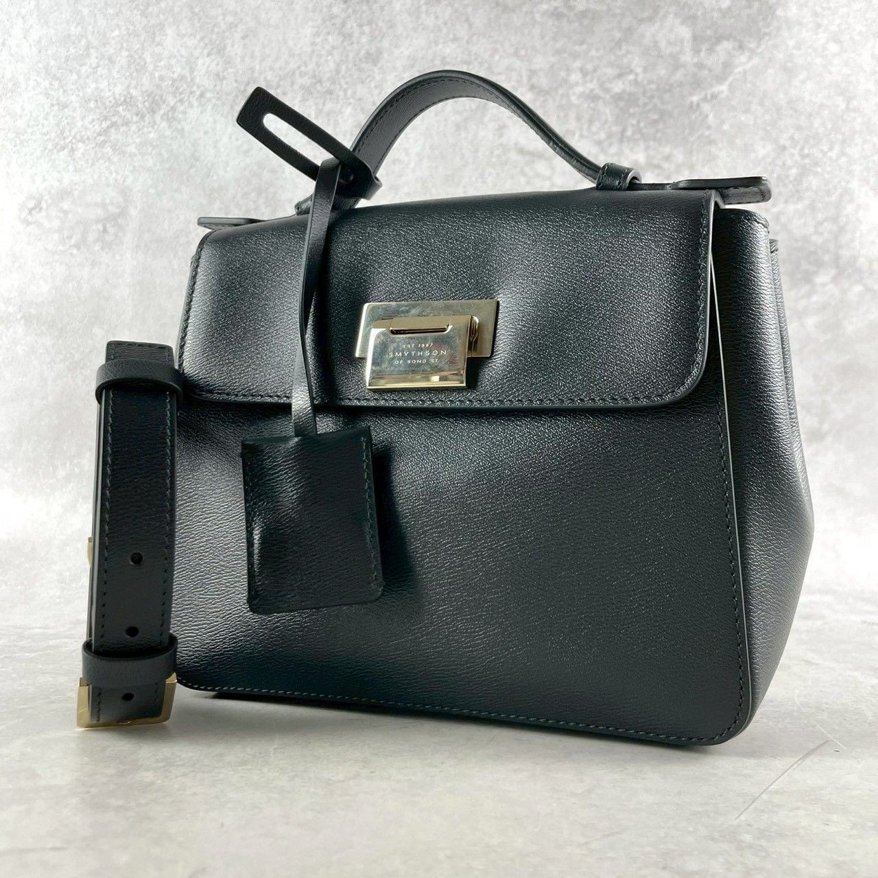 SMYTHSON 2-Way Shoulder Bag, Krobner Leather, Black Used