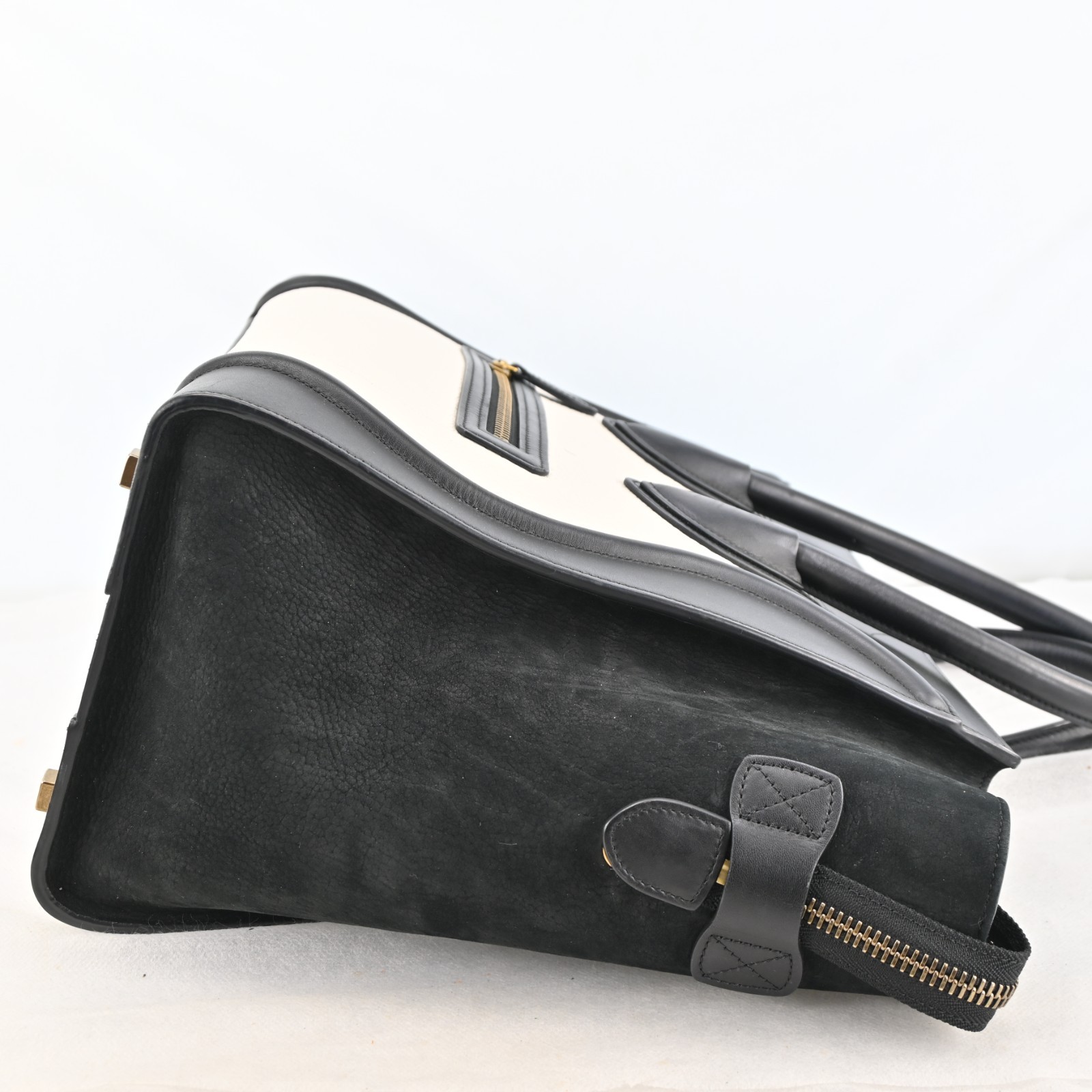 CELINE Luggage Mini Shopper Hand Bag Leather Black x White R3917YJ805