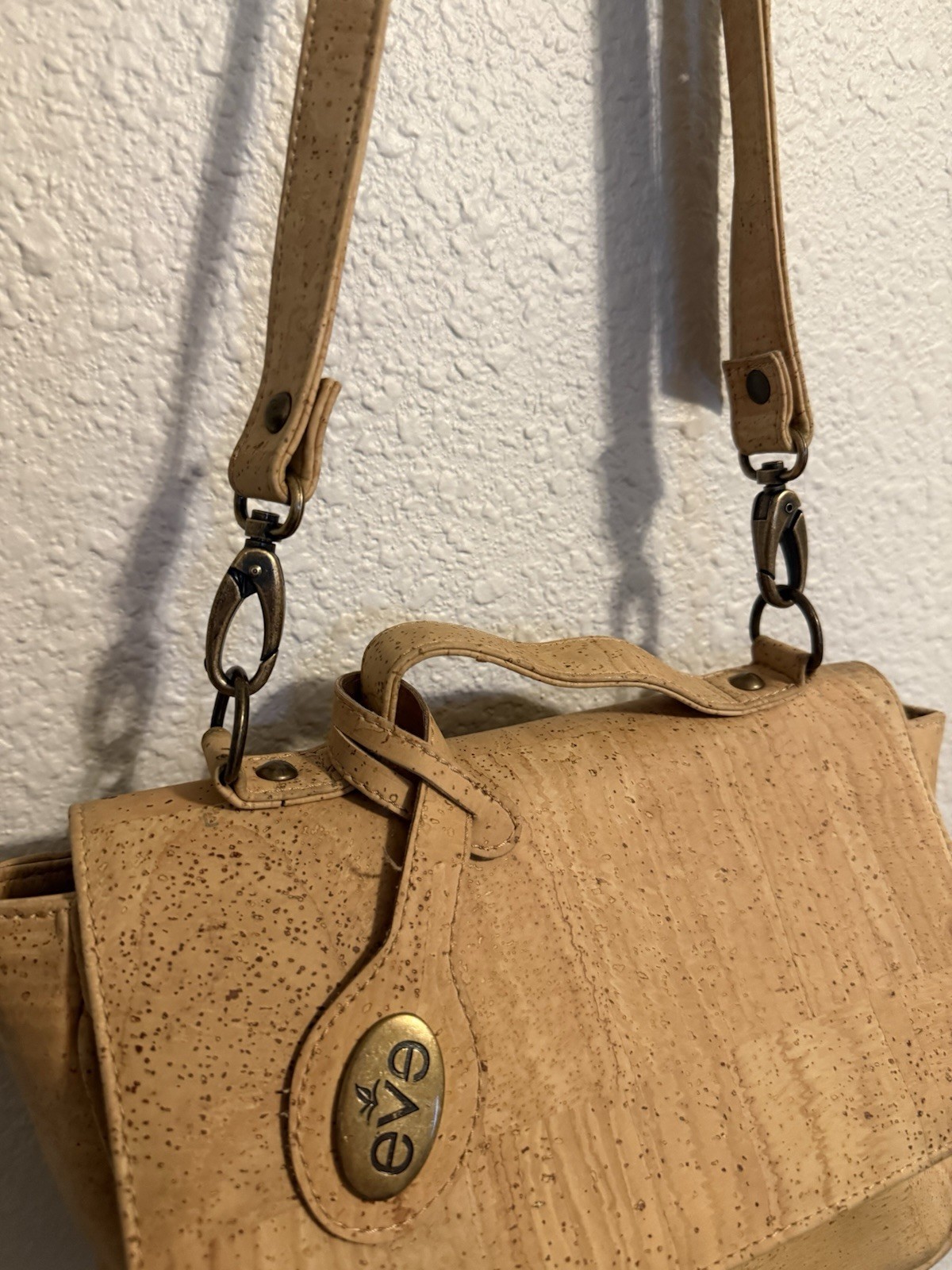 EVE Natural Cork Portugal Neutral Nude Tan Vegan Crossbody Messenger Bag Purse