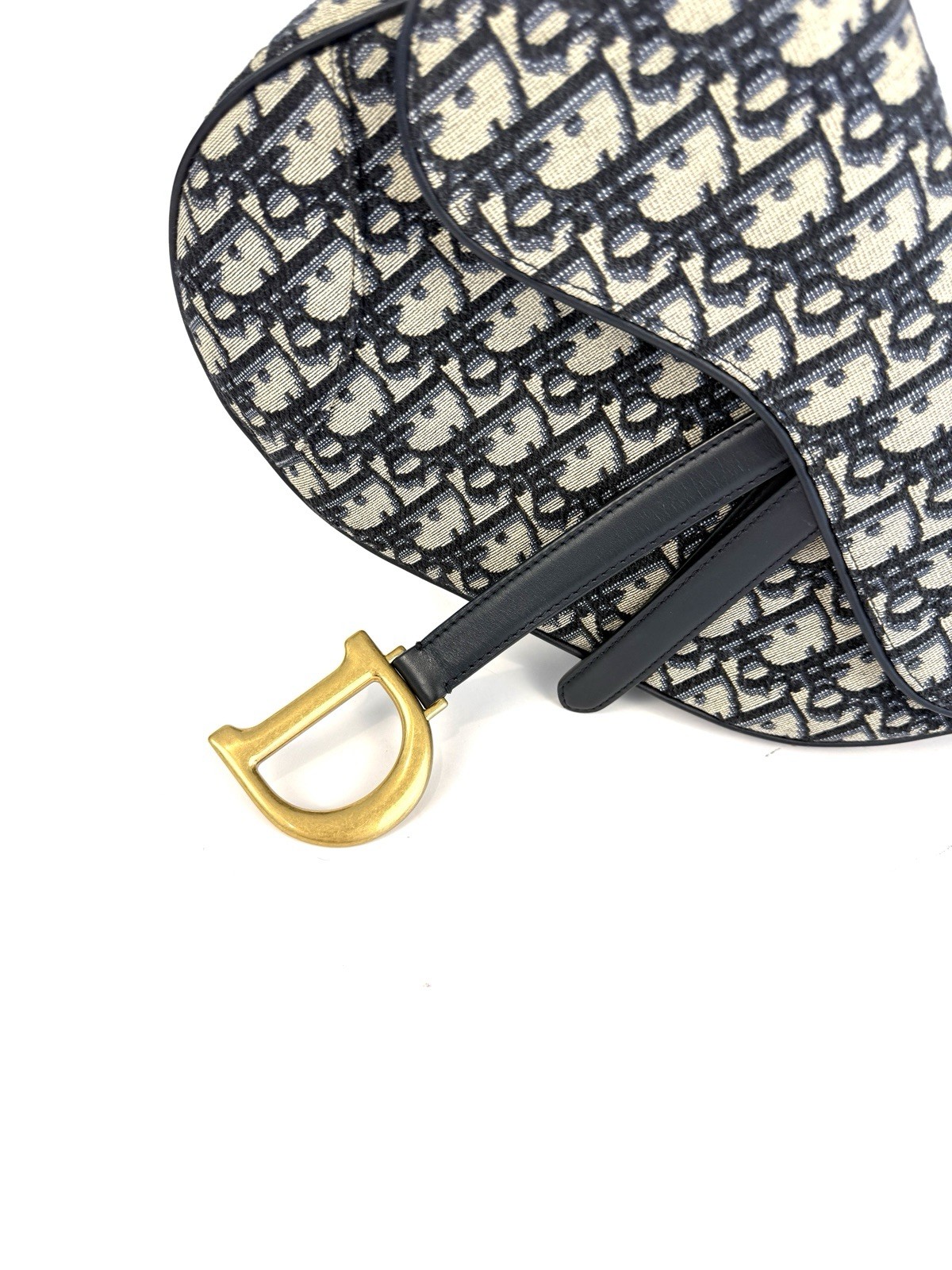 Dior Saddle Bag Navy/Beige Monogram Gold Hardware Zipper Detachable Strap