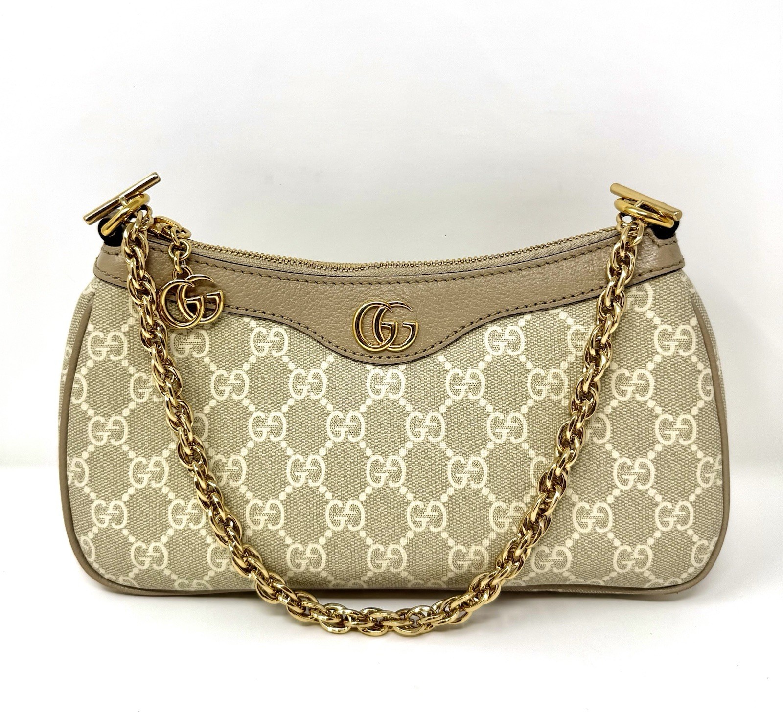 Gucci Ophidia Small Shoulder Bag GG Supreme Beige Oatmeal Gold HW, Box, Dustbag