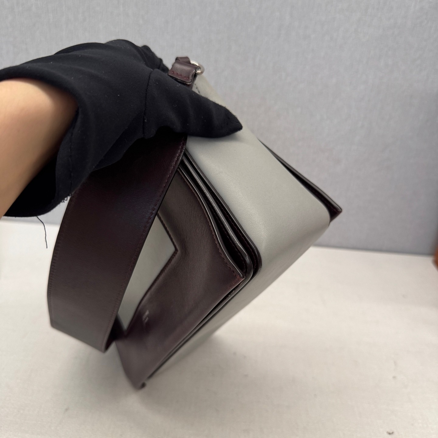 Celine Frame Normal Burgundy Light Gray Calfskin Shoulder Crossbody Bag US Ship