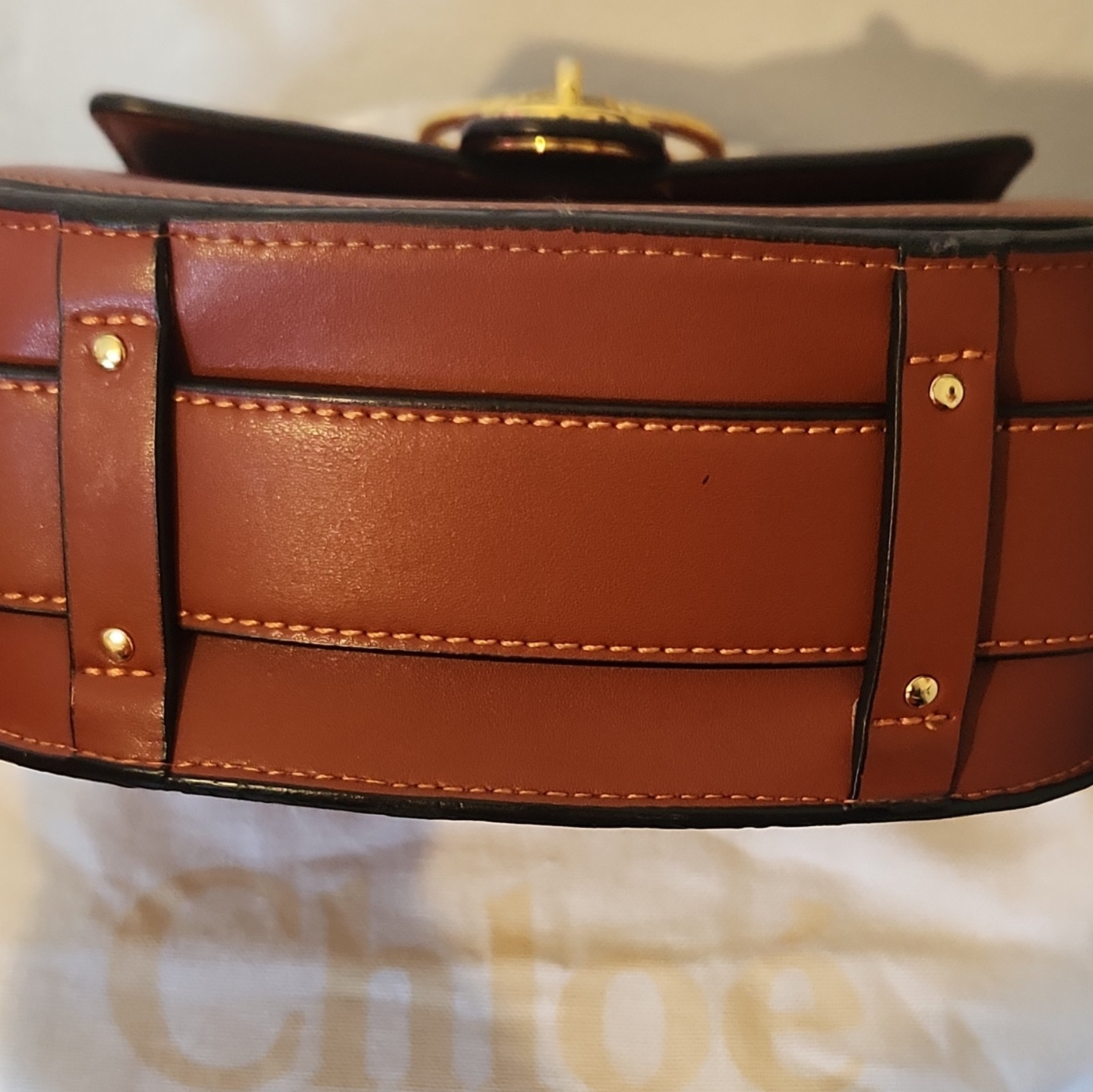 Chloé Brown Saddle Crossbody Bag Gold Hardware Flap Detachable Strap