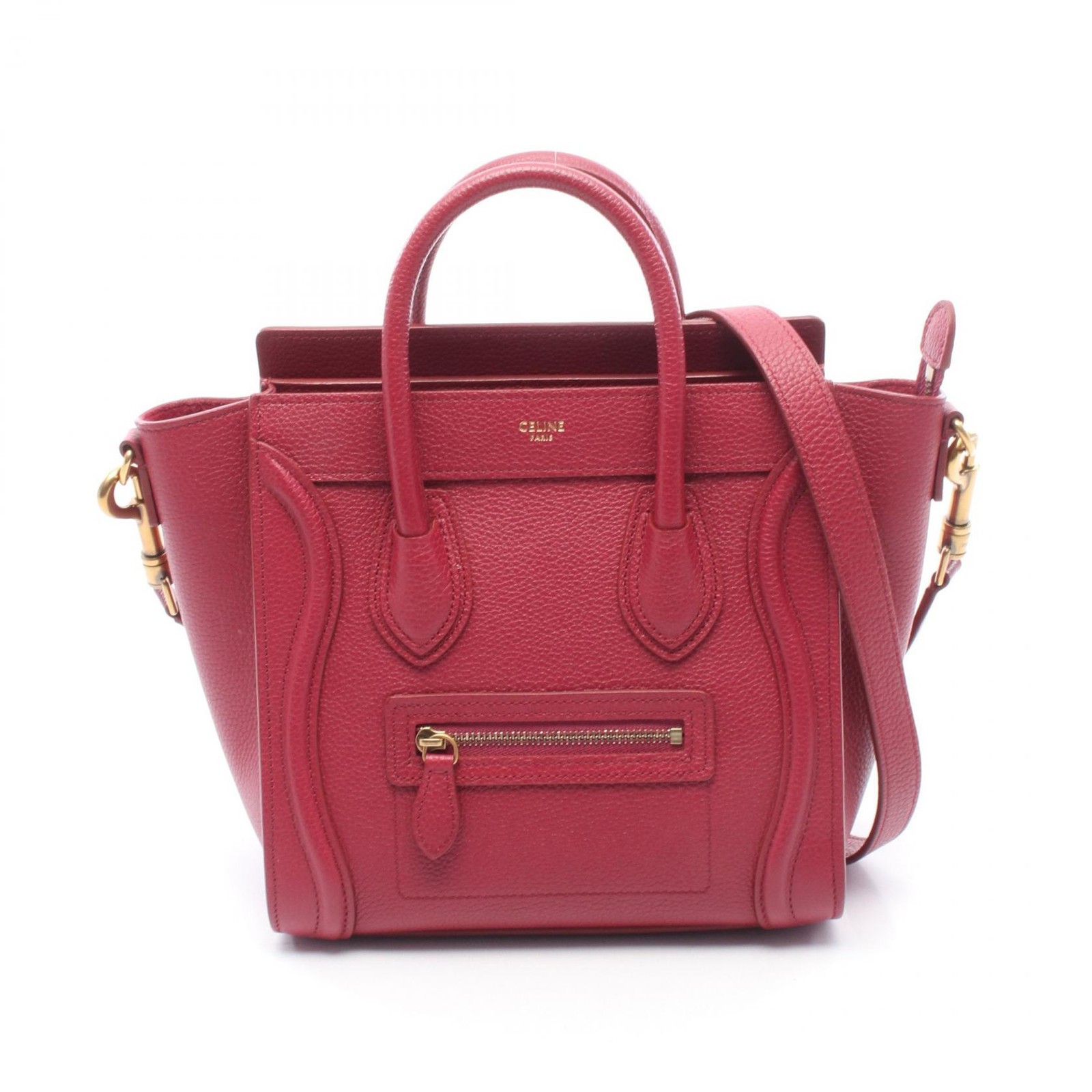 CELINE Luggage Nano Shopper Shoulder Crossbody Handbag 189243 leather Pink Used