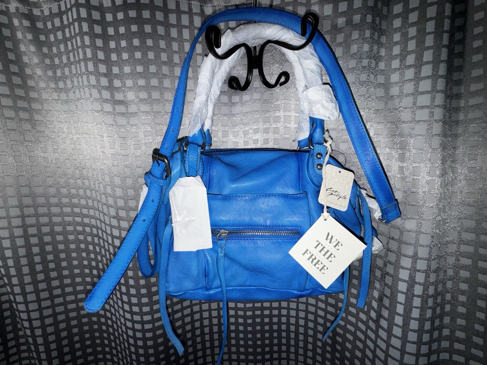 Free People Baby Emerson Tote Sapphire Blue Leather Crossbody Bag NWT Sold Out