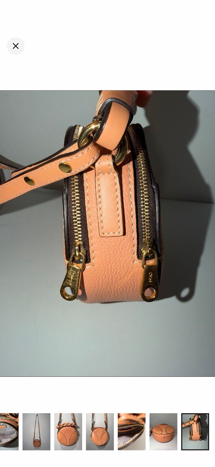 Chloé Light Brown Bloom Grained Calfskin Mini Round Daria Crossbody Bag