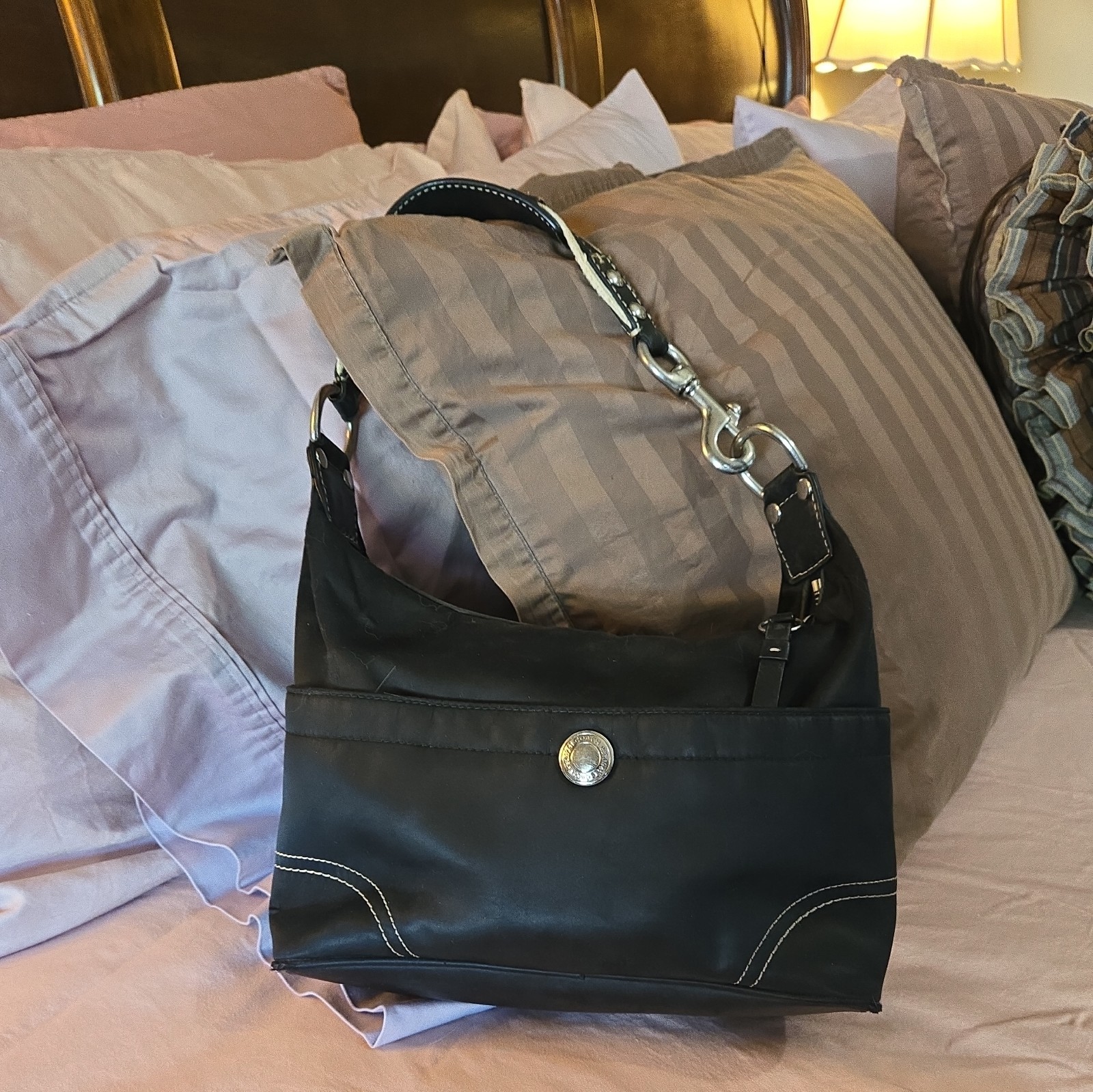 EXCELLENT COACH HAMPTON BLACK SATIN SHOULDER BAG PURSE HANDBAG