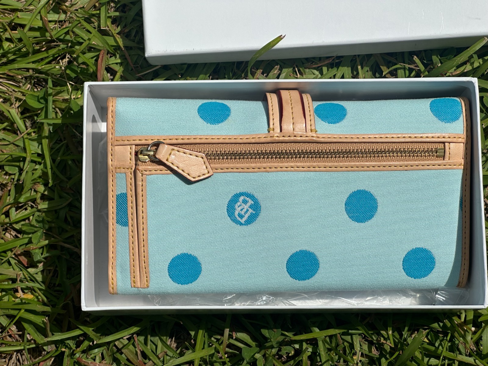 Vtg Dooney & Bourke Sky Blue Polka Dots Tote Purse w Matching Wallet, BM414 SK