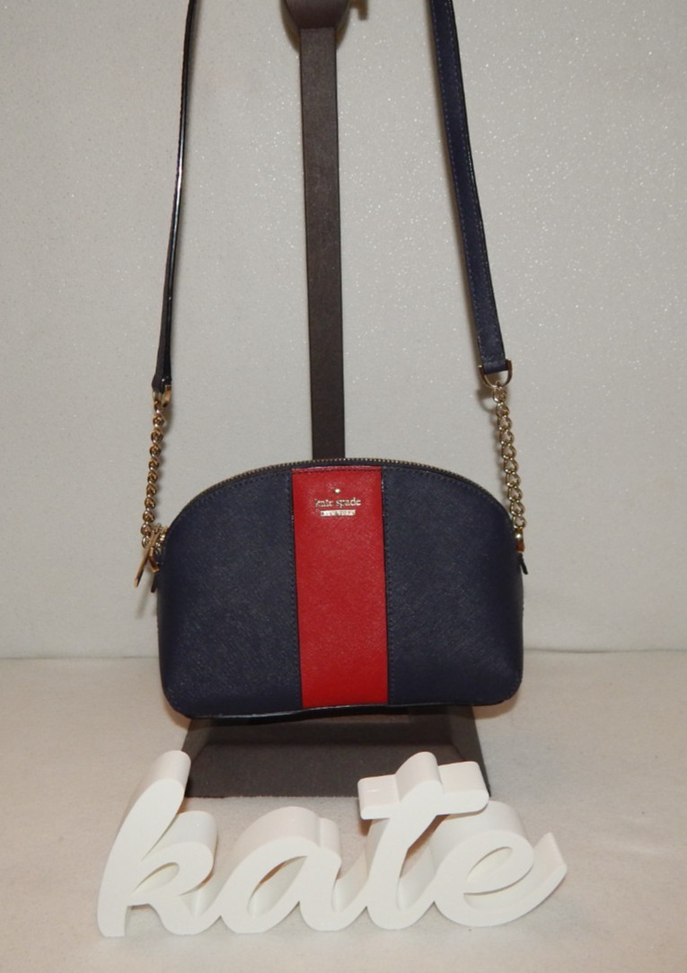 Kate Spade Handbag Purse Bag PWRU6493 Spencer Dome Navy Blue Red Leather Xbody