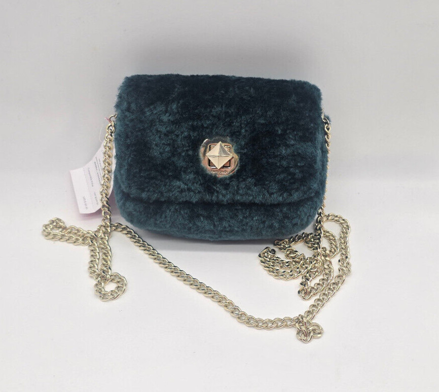 NWT Kate Spade Audrey Faux Shearling Micro Crossbody K9280 Peacock Sapphire