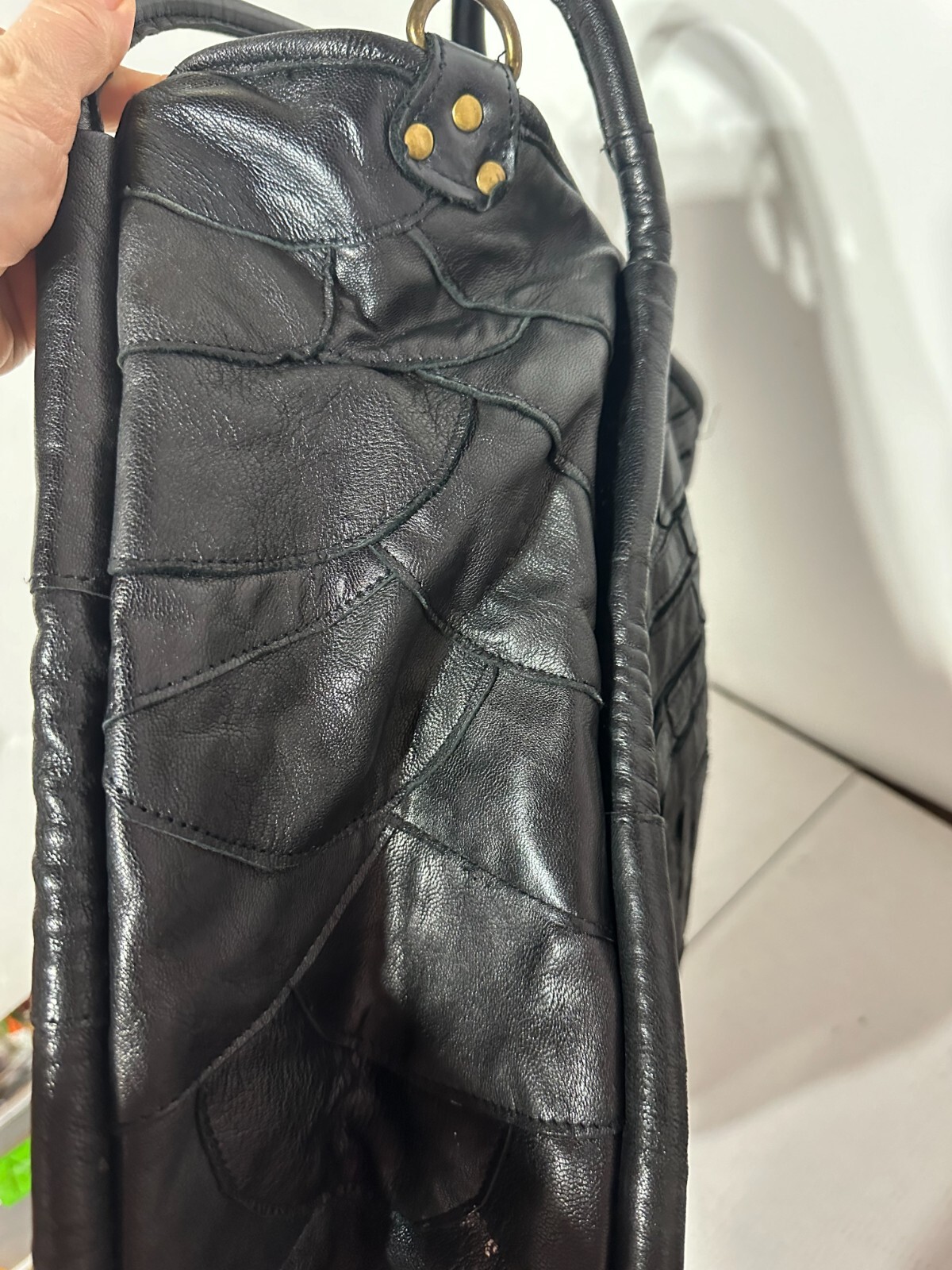 Lost and Found Leather Black Leather Tote Shoulder Bag Handbag Purse Patchwork