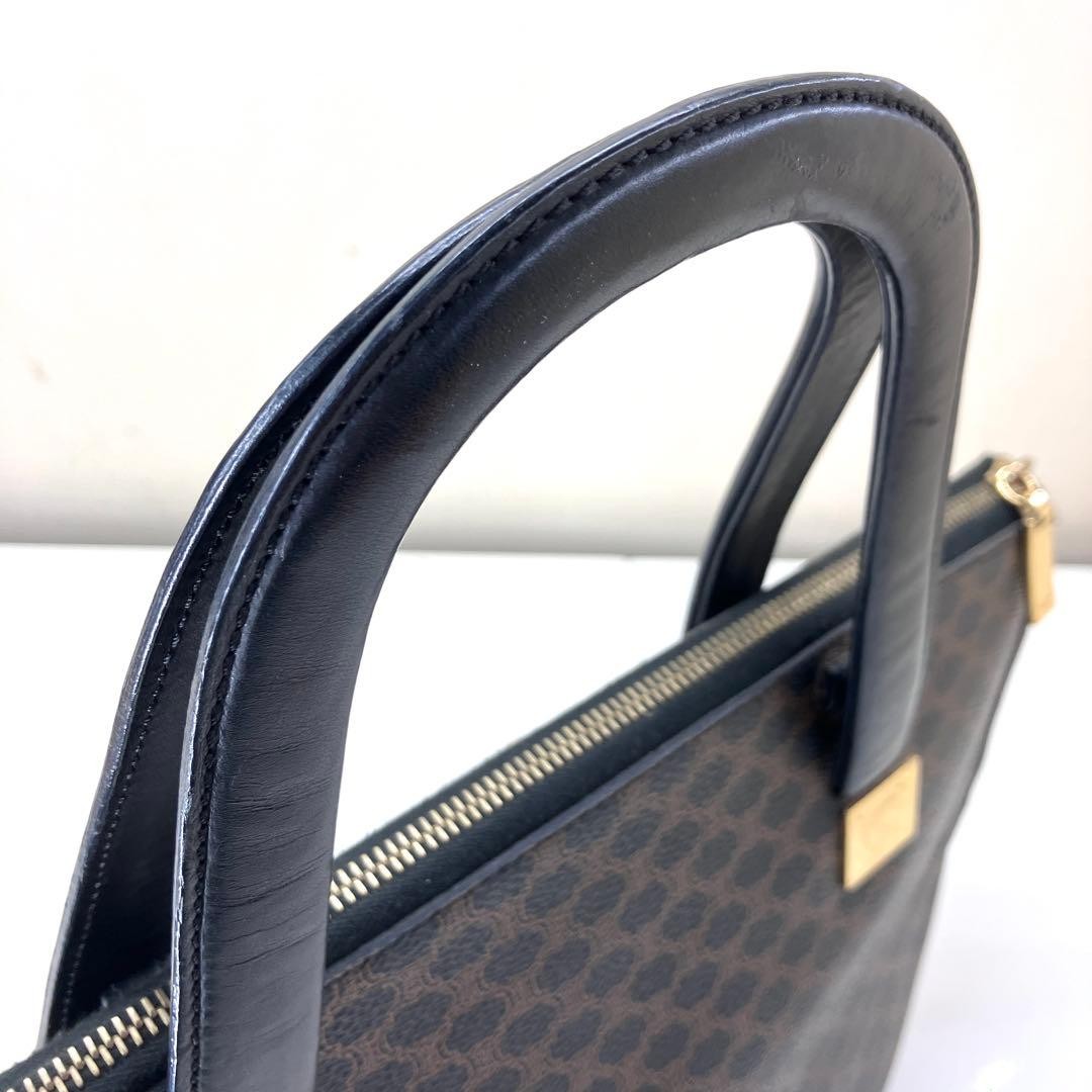 Celine Macadam Black Tote Handbag Canvas Leather Pre-Owned Women Bag 3493