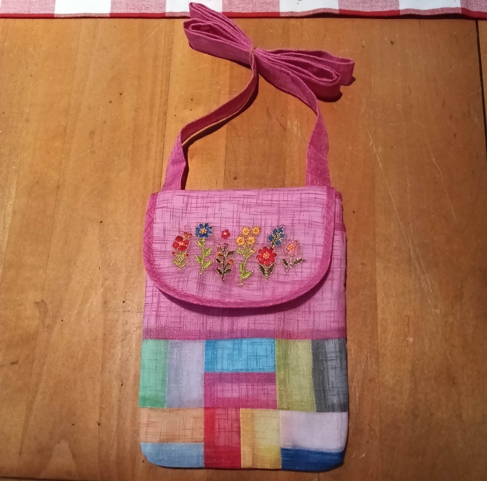 Korean Crossbody Bag with Traditional Quilted Colorful Patchwork Design w Strap