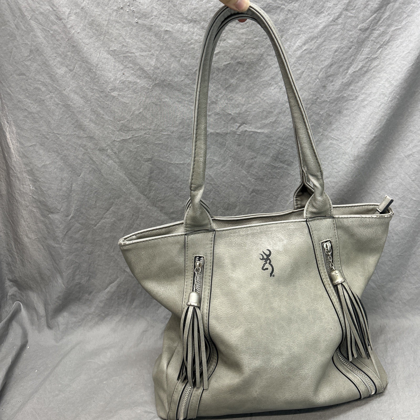Browning Concealed Carry Purse, CCW Gun Handbag Gray Faux Leather Alexandria