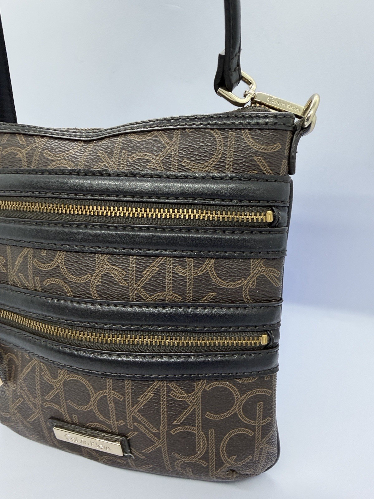 Calvin Klein Brown and Black Monogram Crossbody Bag