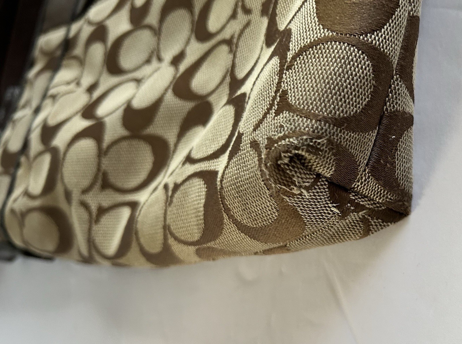 COACH Signature Stripe Bag Brown/Tan Adjustable Strap 11 1/2” X 10”