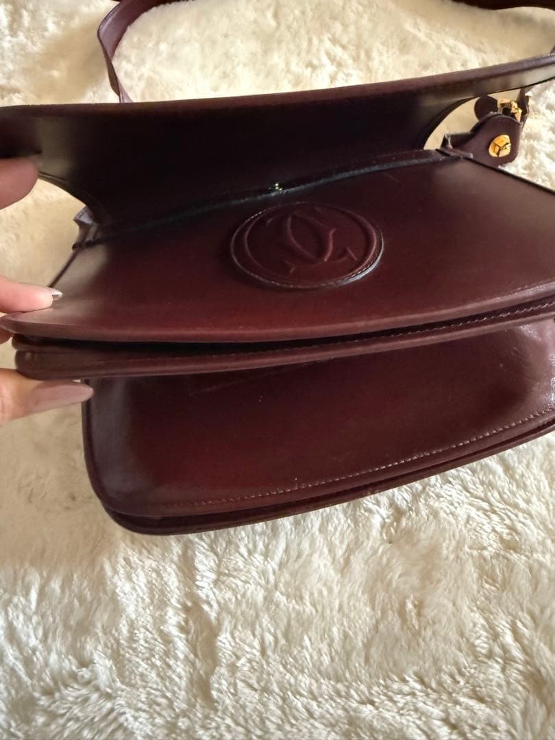 Cartier Leather Shoulder Bag Must Bordeaux Women France 129403